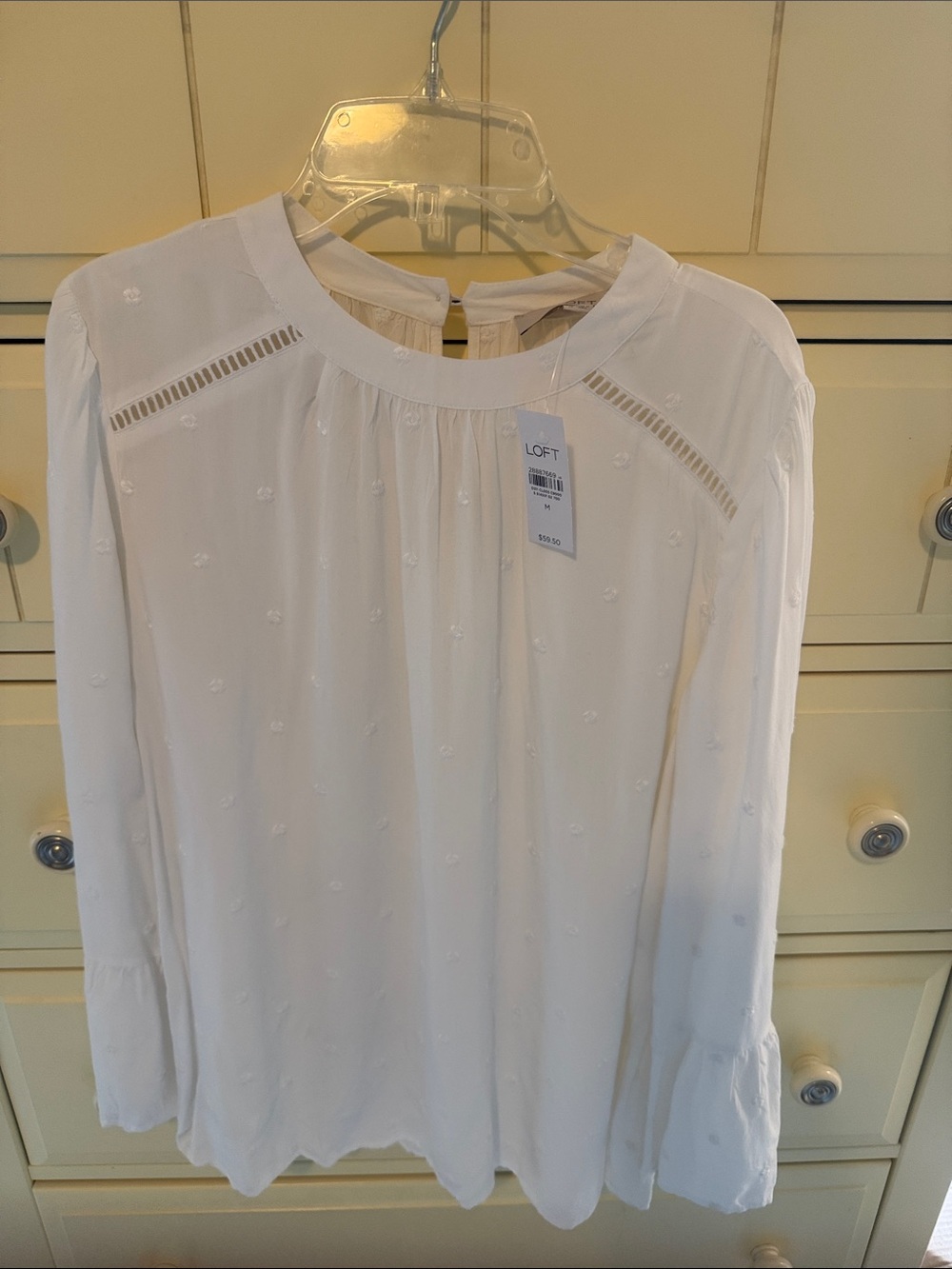 LOFT White Eyelet Peasant Blouse with Bishop Sleeves